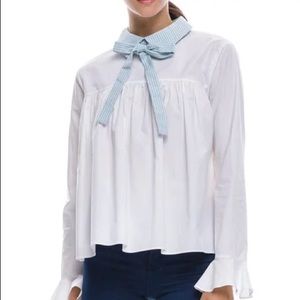 Long-sleeve Shirred Blouse with Bow Detail